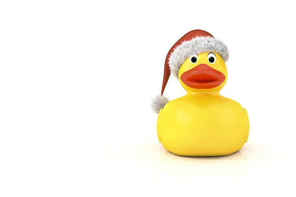 Gul gummi ducky med jul hatt — Stockfoto