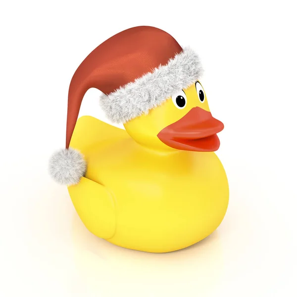 Canard en caoutchouc jaune avec chapeau de Noël — Photo