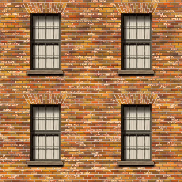 Bakstenen muur met windows — Stockfoto