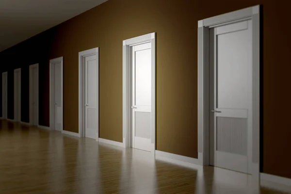 Zimmer mit sieben Türen zur Auswahl — Stockfoto