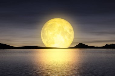 moon rising over the sea clipart