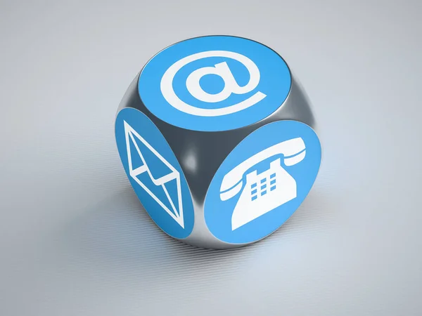 Cubo con signos de teléfono y carta de correo electrónico — Foto de Stock