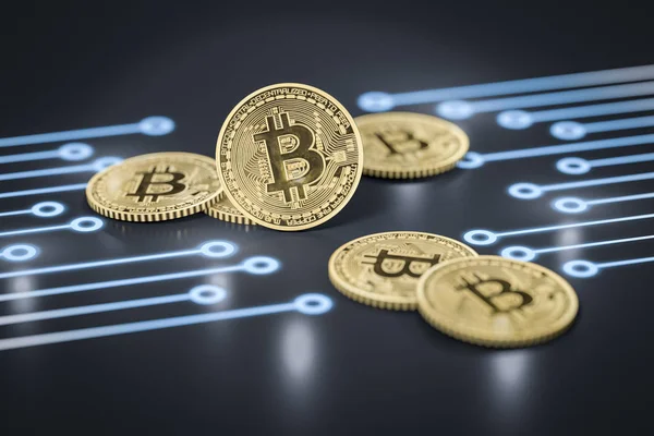 Seis monedas bitcoin — Foto de Stock