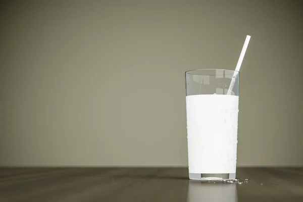 Glas melk met stro — Stockfoto