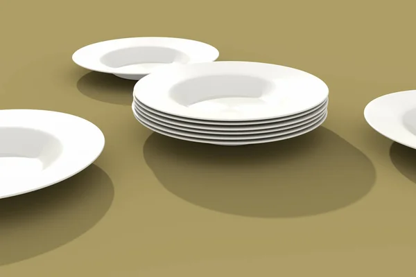 Empty white plates with shadows — Stock Photo, Image