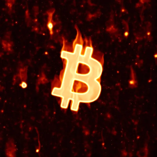 Ardente sinal bitcoin — Fotografia de Stock