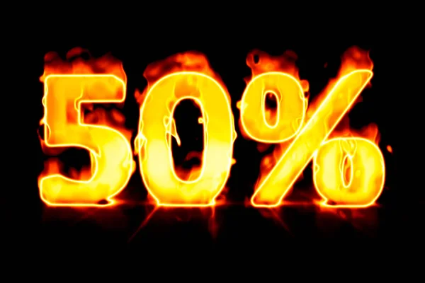 Sale Banner Inscription Fifty Percent Flames — Stock Photo, Image