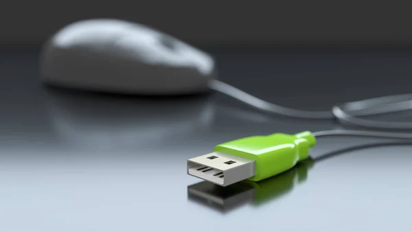 Computer Mouse Plug Grey Blurred Background — Stock Photo, Image