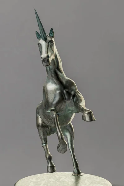 Illustration Beautyful Bronze Unicorn Figure Isolated Gray Background — Stock Photo, Image