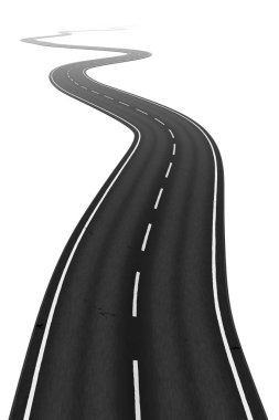 Beyaz arka plan üzerinde izole dolambaçlı yol 3D çizimi