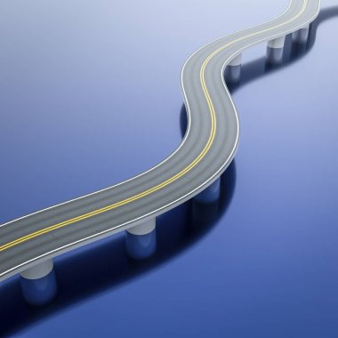 dolambaçlı yol 3D çizimi köprü mavi yüzey üzerinde