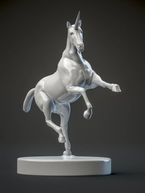 bir beautyful seramik tek boynuzlu at şekil 3D çizimi