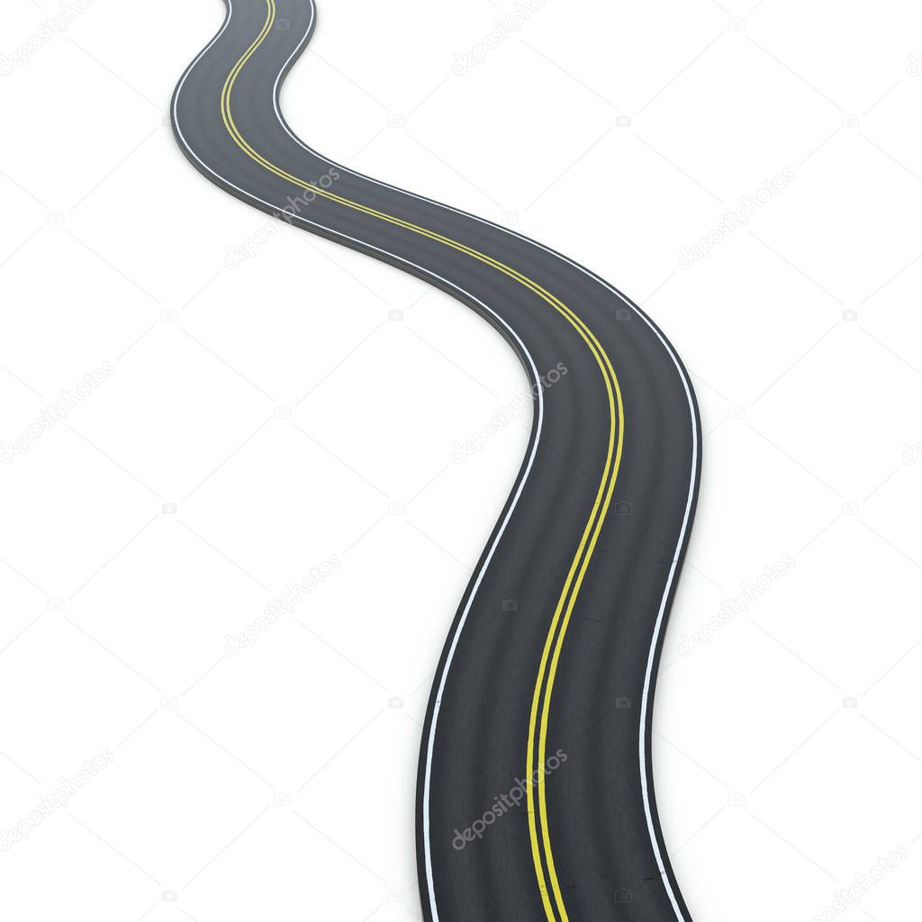 3d illustration of winding road isolated on white background