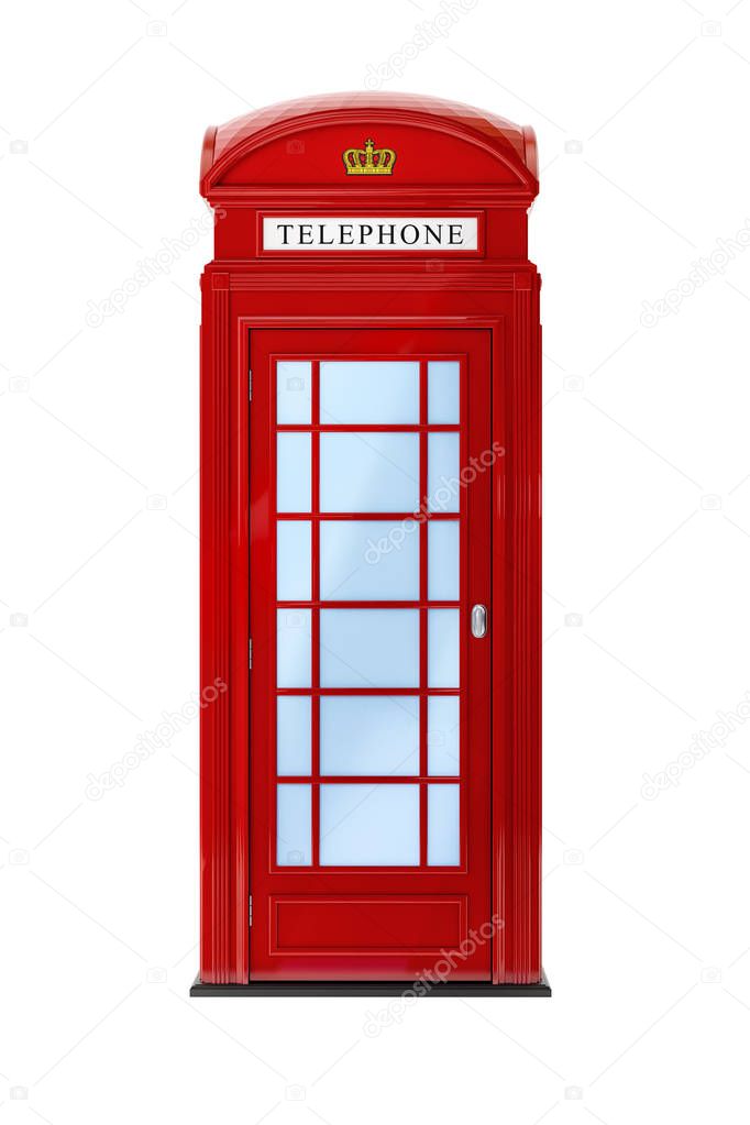 Typical London phone booth isolated on white background