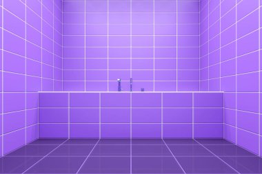 3D render olarak küvet bir mor döşenmiş banyo yan görmek