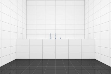 küvet için tipik beyaz karo banyo yan görünümü 3D render