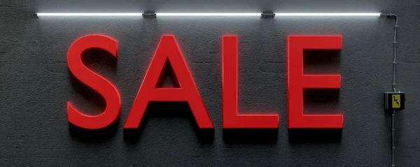 Word Sale Grey Wall Neon Lights — Stock Photo, Image