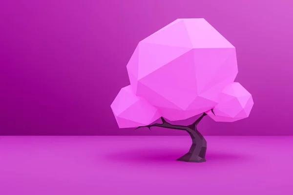 Rosa Baixa Poli Árvore Fundo Roxo — Fotografia de Stock