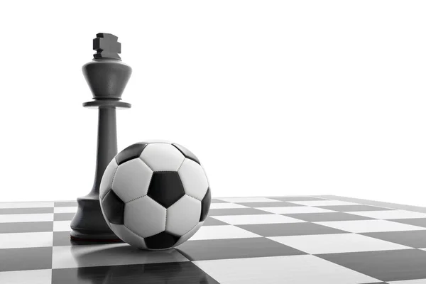 Король Фигура Футбольный Мяч Шахматной Доске — стоковое фото