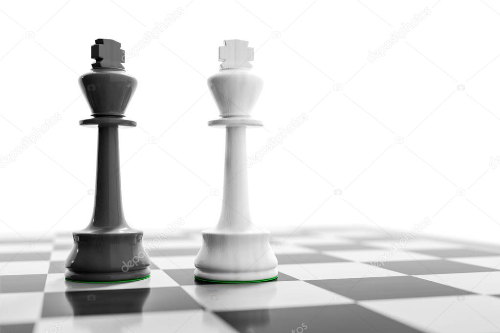 black and white king figures on chess board