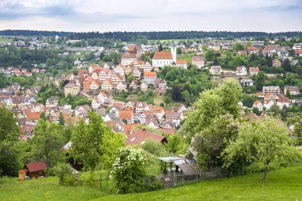 View of houses of Altensteig city, Germany in spring