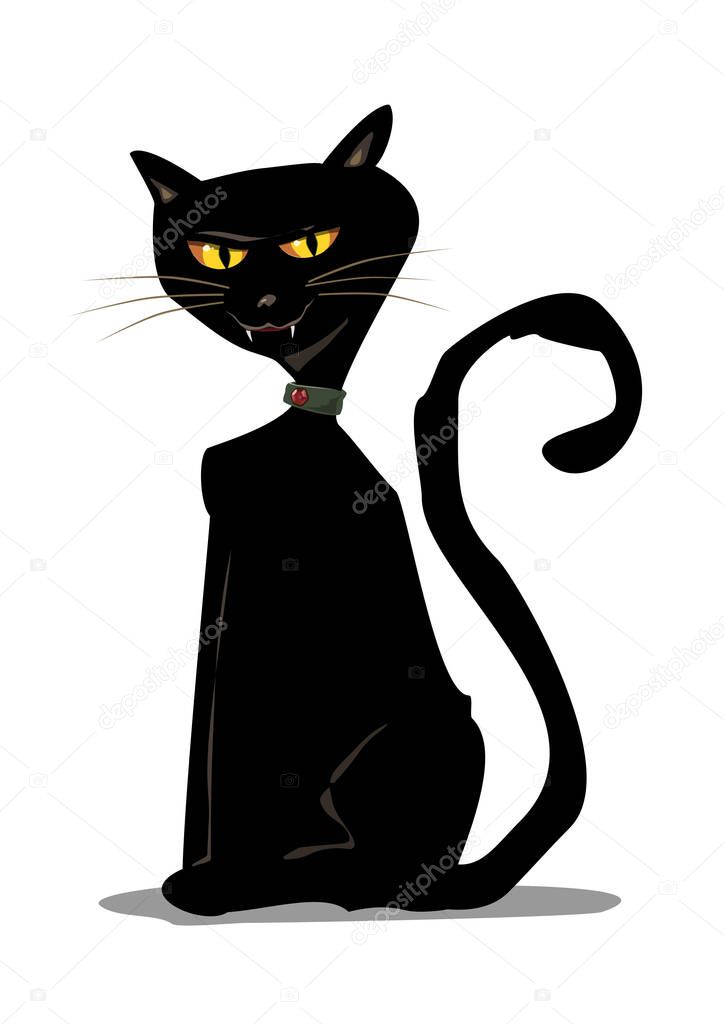 An illustration of a mystical halloween black cat