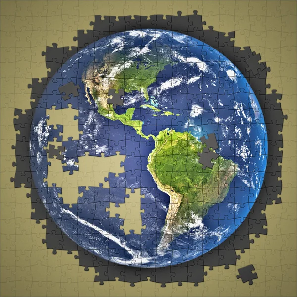 Planet Earth Jigsaw Puzzle Done Nasa Textures Illustration — Stock Photo, Image