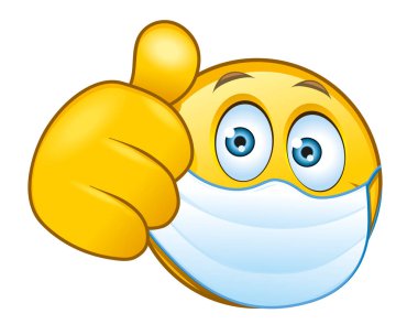 An illustration of a masked smilie with a thumbs up sign clipart