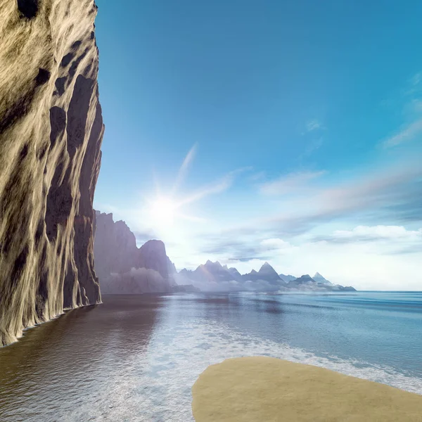 Prachtige Rots Gezicht Oceaan Landschap Illustratie — Stockfoto