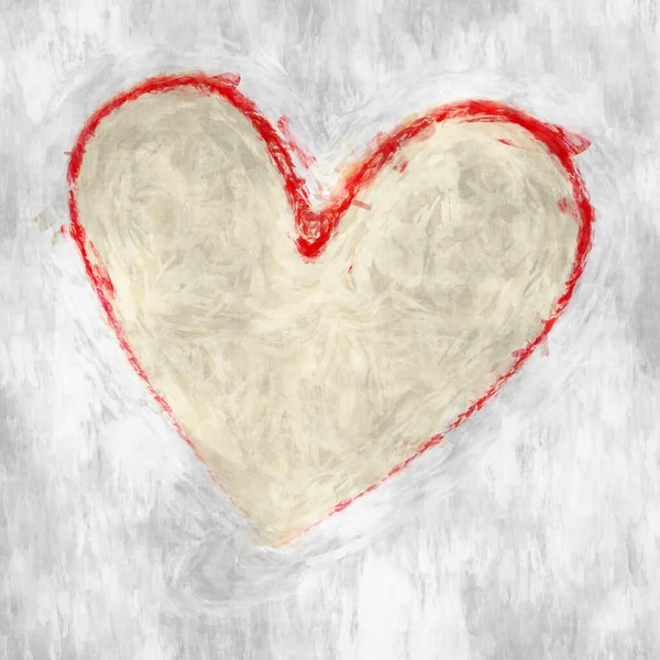 Изображение Грубо Окрашенного Красного Сердца Белом — стоковое фото