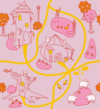 Komik evler, yollar, açıklıklar, kuzu, tavuk, ördek, kuzu, Bahçe