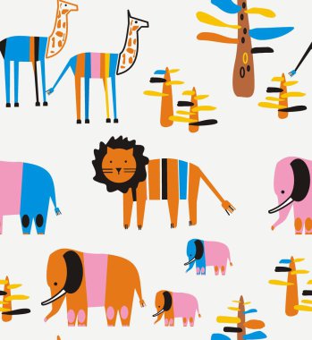 Aslan, bebek fil, zürafa ve fil