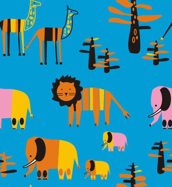 Aslan, bebek fil, zürafa ve fil