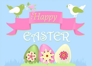 Kartpostal bir kuş ile ve Paskalya yumurtaları