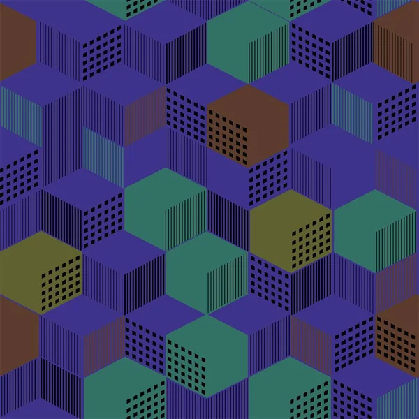 Стильный геометрический орнамент из кубических линий и цветового наполнения — стоковый вектор