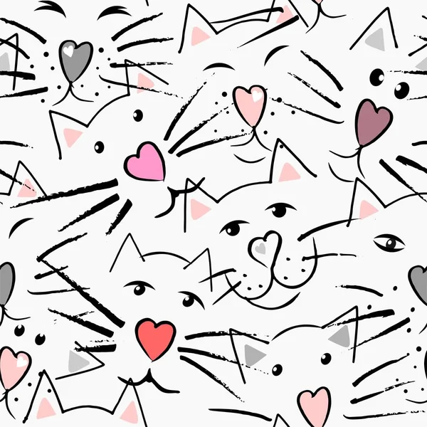 Коти вуса і ніс у формі серця, очей і вух — стоковий вектор