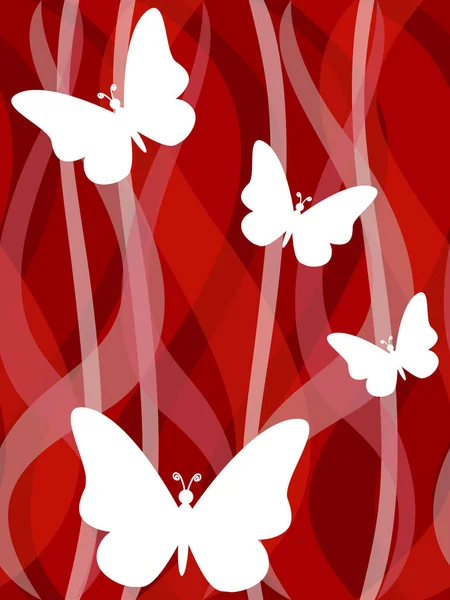 Mariposas sin costura sobre el patrón rojo — Vector de stock