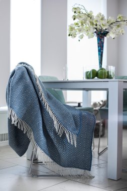 Ekose bir sandalye oturma odasında asılı