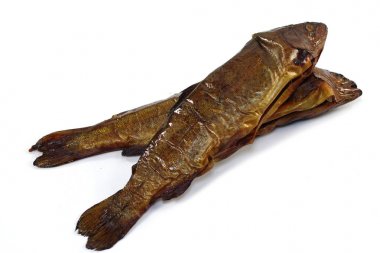 beyaz üzerine iki füme alabalık