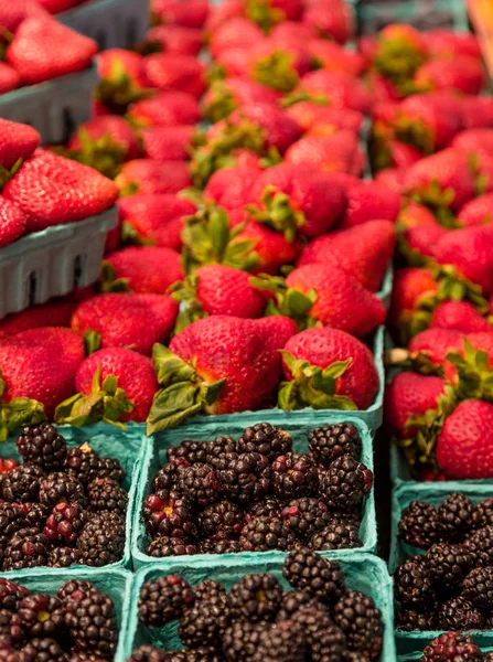 Blackberries and Strawberries in Market — Stock Photo, Image