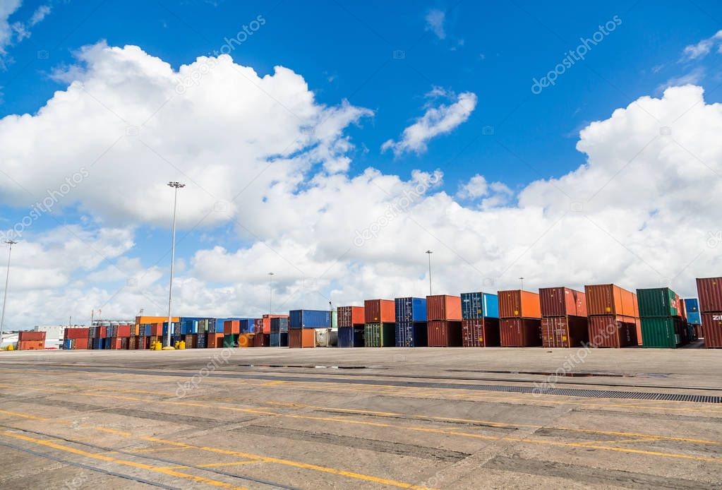Rows of Freight Containers Across Lot