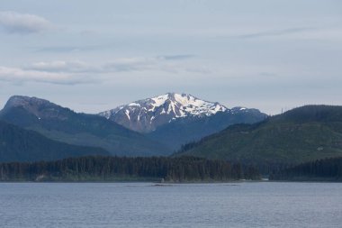 Karlı tepe ötesinde yeşil Alaska Dağları