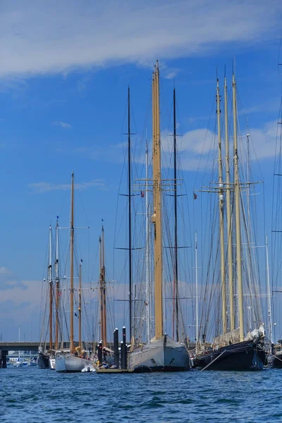 Mastros vazios em veleiros no porto — Fotografia de Stock