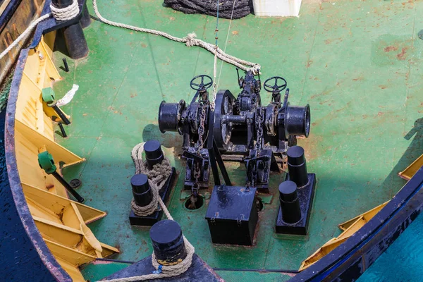 Black Equipment on Bow of Tugboat — Stock Photo, Image