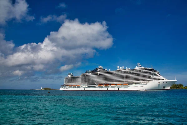 MSC Ship in Nassau with Lighthouse Stock Picture