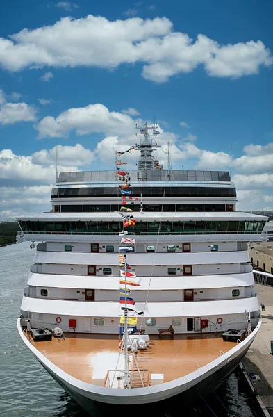 Small Cruise Ship at Dock — Stok fotoğraf