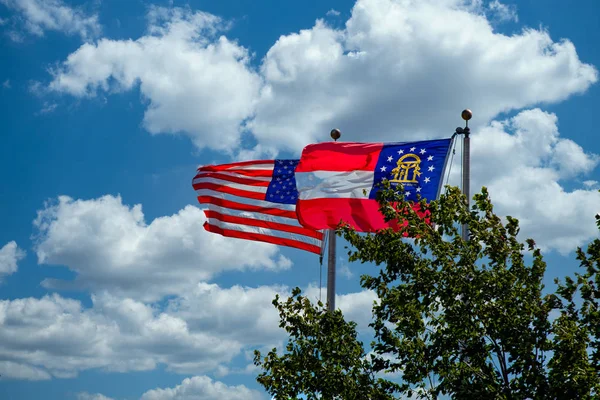Gruzie a americká vlajka — Stock fotografie