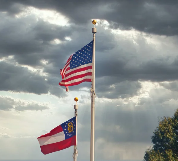 U.S. and Georgia Flags — Stok fotoğraf