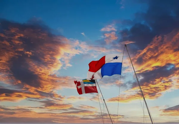 Flags of Panama on Sunset — Stock Photo, Image