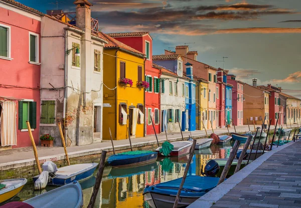 Accueil Jaune avec Fleurs Violettes à Burano — Photo